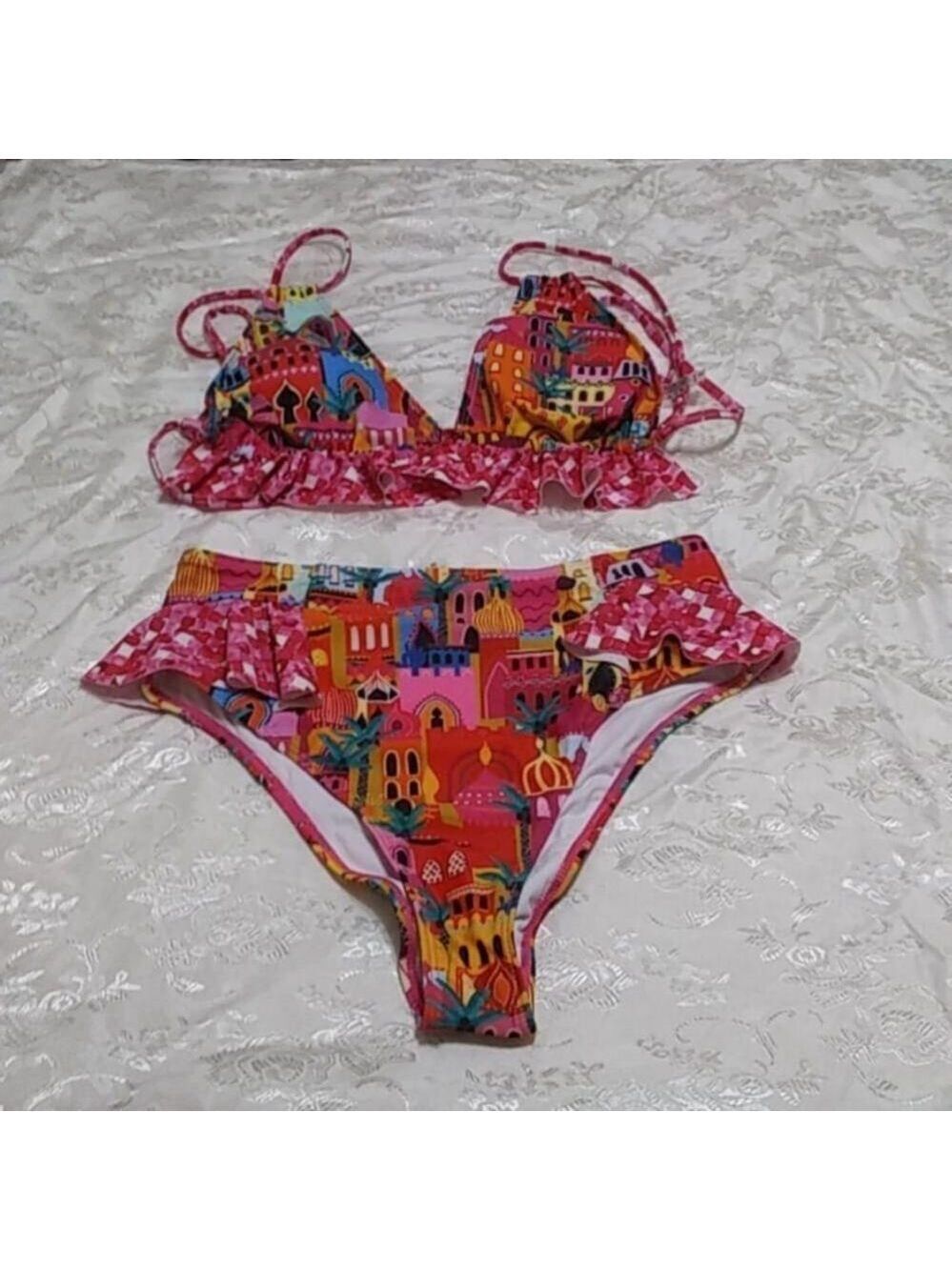 COPY - SPORLIKE High Waisted Swimsuit Ruffle Bikini Sz Medium